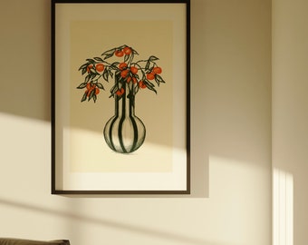 Orange tree print, orange tree wall art, oranges print, oranges art print, orange wall art, kitchen wall art, home decor