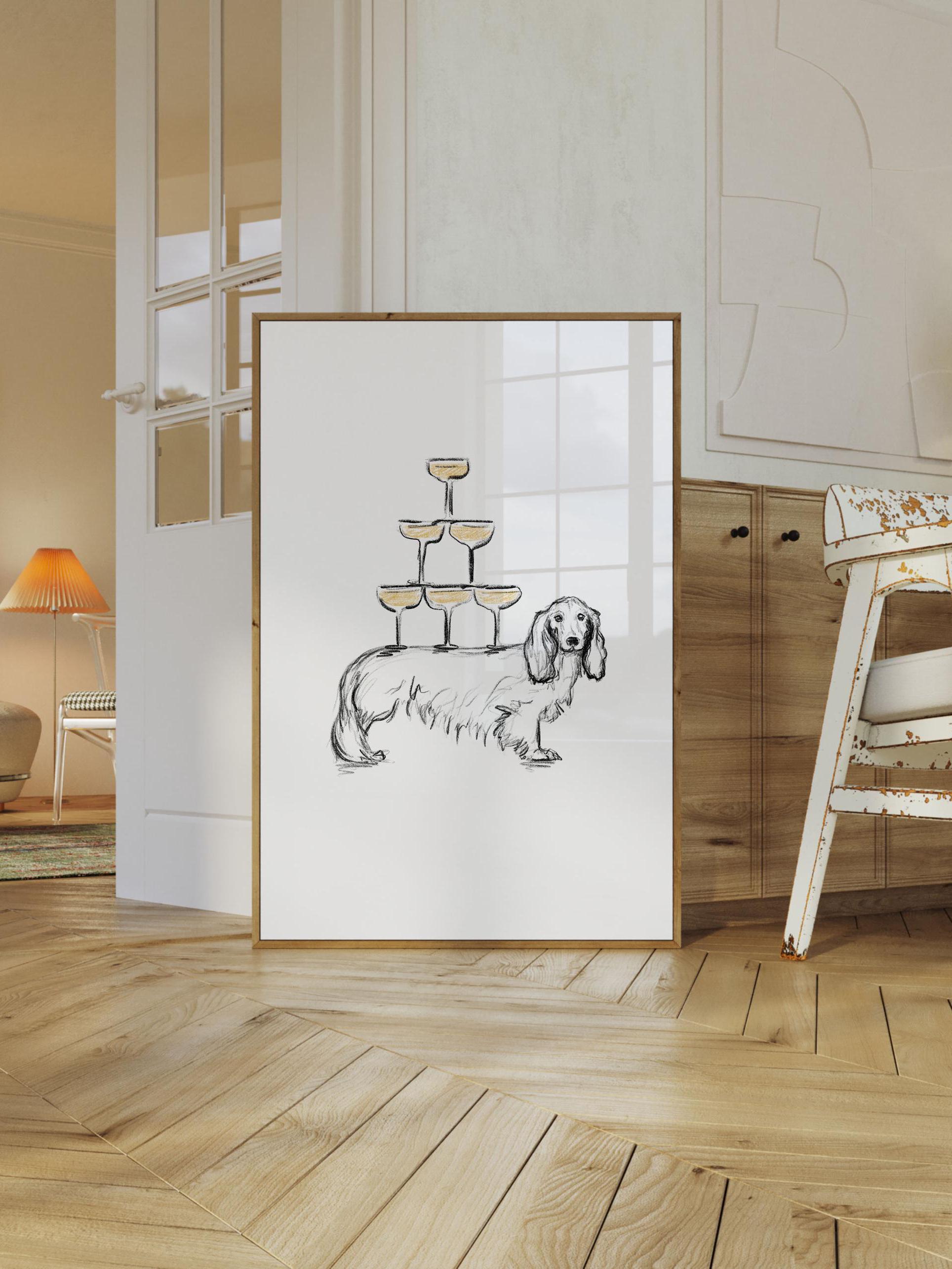Dachshund Wall Art, Champagne Tower Wall Art L Dog Lovers