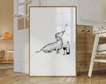 Arte de pared de perro salchicha, dibujo de perro salchicha, regalo para amantes de los perros, dibujo de perro salchicha, impresión de perro salchicha, póster de perro salchicha, arte canino, color personalizable