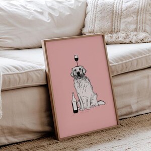 Arte mural de Golden Retriever / Dibujo de Golden Retriever, Regalo para amantes de los perros, Impresión de Golden Retriever, Arte mural de Retriever, Color personalizable imagen 4