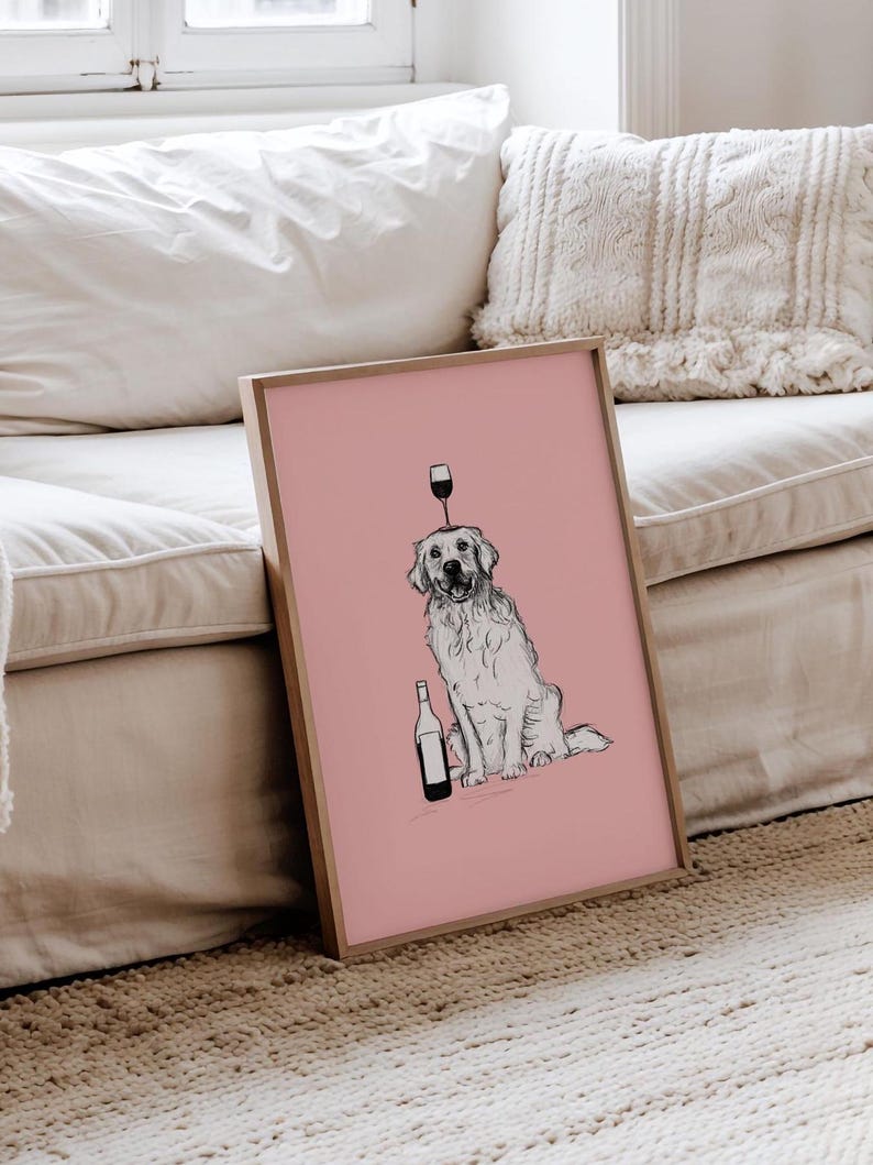Arte mural de Golden Retriever / Dibujo de Golden Retriever, Regalo para amantes de los perros, Impresión de Golden Retriever, Arte mural de Retriever, Color personalizable imagen 4