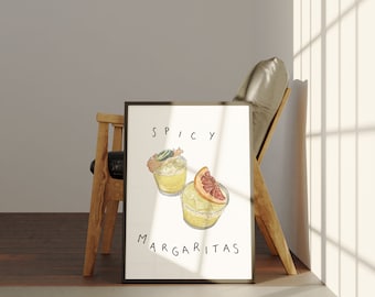 Spicy Margaritas Print, Kitchen Cocktail Art