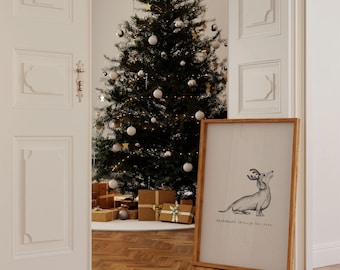 Christmas Dachshund Art Print, Rudolph Nose, Holiday Decor