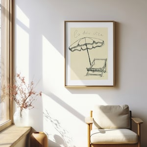 Sun Lounger Wall Art | Beach Umbrella Print, Beach House Decor, Beach Drawing, Beach Scene Art Print, Beach Lover Gift Idea