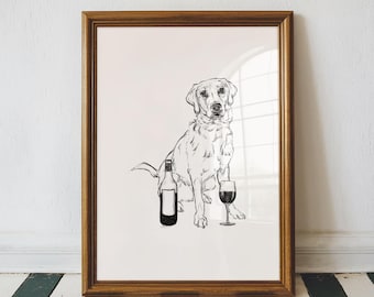 Arte mural de labrador / Dibujo de labrador, Regalo para amantes de los perros, Dibujo de labrador amarillo, Póster de perro, Impresión de perro, Impresión de labrador, Color personalizable