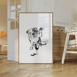 Customisable Bulldog wall art | Bulldog Drawing, Bulldog Print, Dog Lovers Gift, Dog Drawing, Dogs and Wine, Digital Download