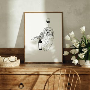 Old English Sheepdog wall art | English Sheepdog drawing, Dog Lovers Gift, Dog Old English Sheepdog Poster, Dog Print, Dog and Wine Print
