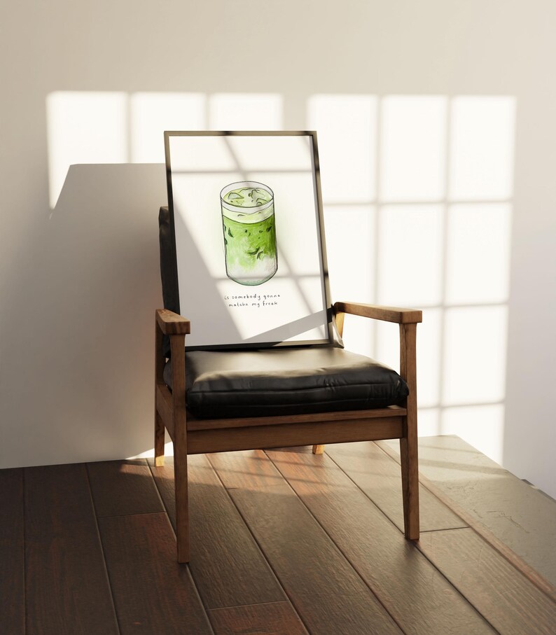 May include: A framed watercolour illustration of a green iced drink with the text "So somebody green made me my dream"