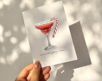 Christmas Cocktail Greeting Cards - Festive Holiday Stationery (5 Pack)