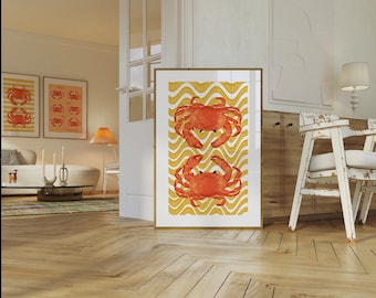 Crab Drawing Wall Art, Trendy Seaside Decor