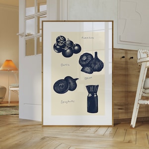 Spaghetti Bolognese Wall Print | Pasta Ingredients Print, Kitchen Wall Art, Food and Drink, Italian Food illustration, Kitchen Decor