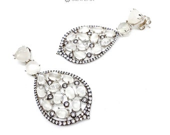 Sterling Silver Moonstone Dangle Earrings: Cubic Zirconia Chandelier