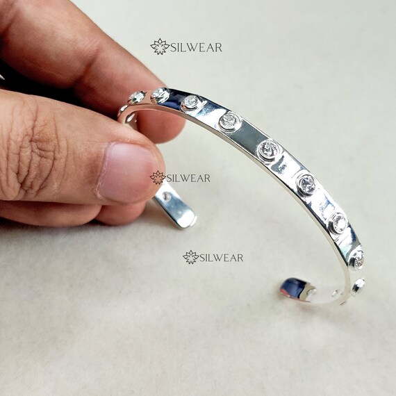 Silver bangle with cubic zirconia best sale