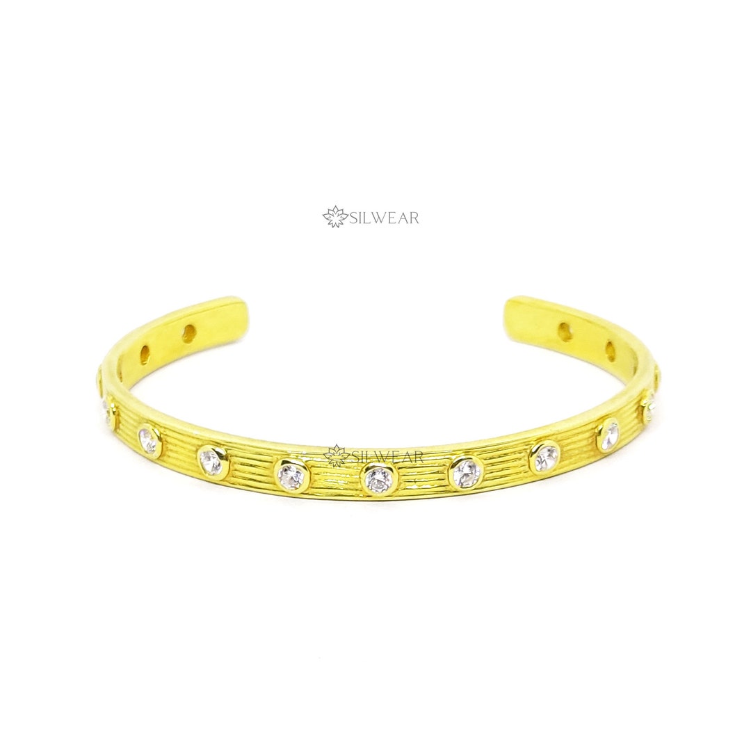 Cubic Zirconia Cuff Bangle Yellow Gold Plated, 925 Sterling Silver