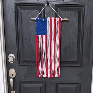 Driftwood Macrame American Flag Hanging, Fourth of July Decorations, American Decor, USA