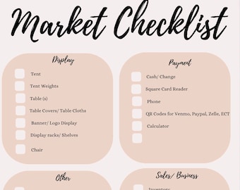 Market and Craft Fair Checklist, Editable and Customizable Checklist, Small Business Owner, Canva Checklist