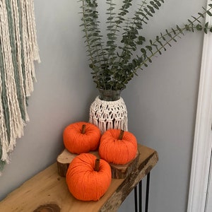 Adorable Macrame Pumpkin, Fall decor, upcycled art, Autumn theme decorations