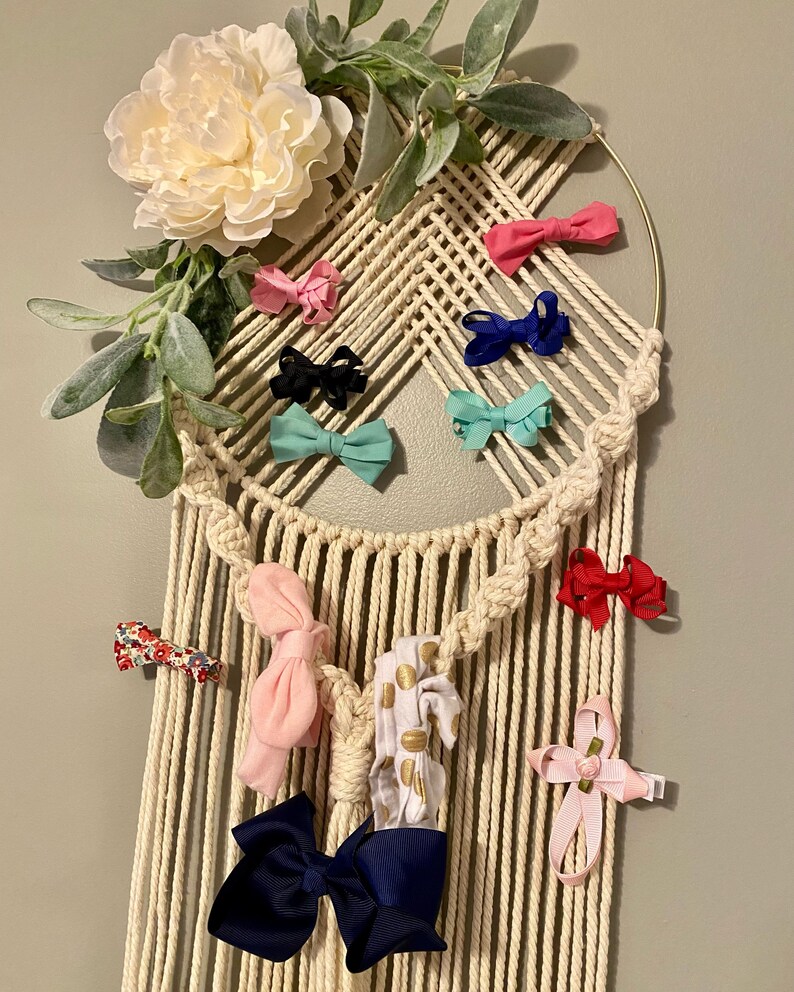 Floral Macrame Hoop Macrame Nursery Decor Macrame Bow Etsy
