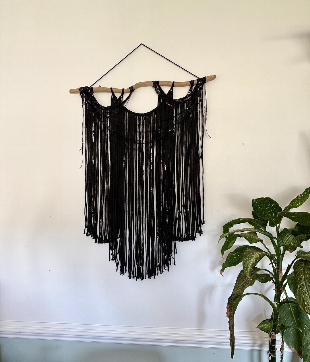 Large Black Driftwood Macramé Wall Hanging With Sequins | Boho Modern ...