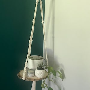 Macrame wood hanging shelf, live edge  shelf, home decor