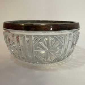 Vintage Clear Cut Glass Bowl With Silver Rim - Made In England