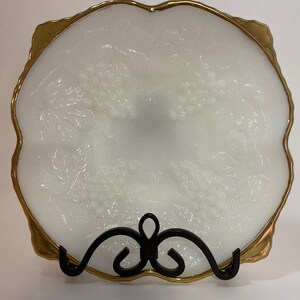 Vintage Anchor Hocking Milk Glass With Gold Trim Grape Leaf Dish Bowl - Set of 4