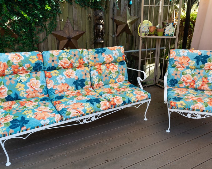 Vintage 1960's Meadowcraft Wrought Iron Patio Couch and Chair Set Etsy