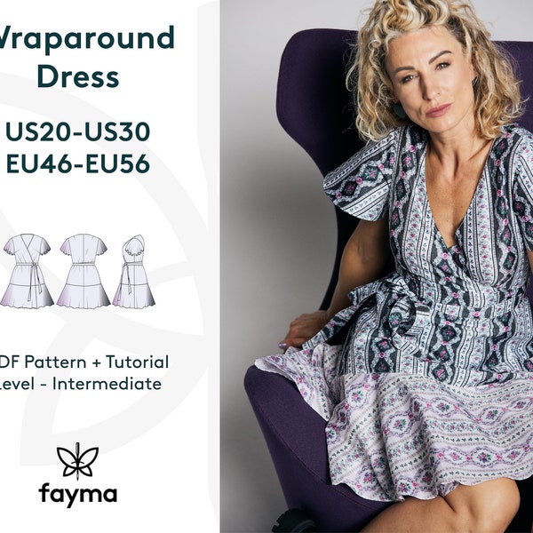 Wraparound Dress PDF sewing pattern/Sizes US20 - US30/Difficulty level Intermediate/Detailed Tutorial/Print Layouts: A4,A0,Letter,Legal