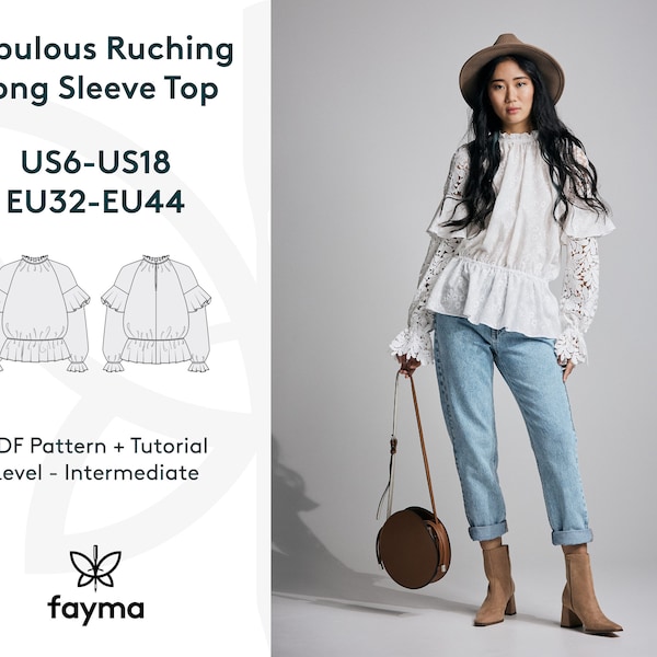 Fabulous Ruching Top PDF sewing pattern/Sizes US6 - US18/Difficulty level Intermediate/Detailed Tutorial/Print Layouts A4,A0,Letter,Legal