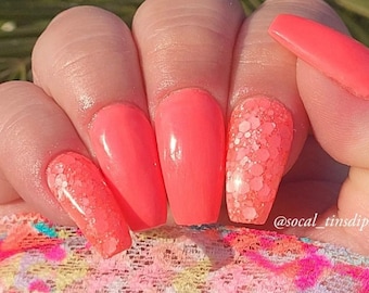 CORAL FEVER- neon dip powder, neon dip nails, dip powder, dip powder nails, dip nails, nail dip powder, nail dip