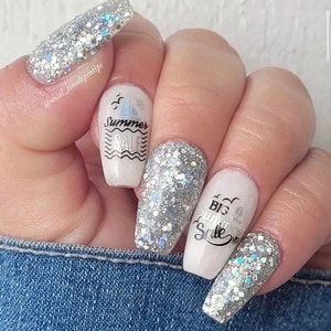 You’re One Blingy Beach-silver glitter dip powder, glitter nail dip, dip powder, nail dip powder, dip powder nails, nail dips