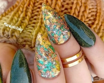 LEAF PILE- seasonal, fall foil dip powder, foil nail dip, fall dip powder, nail dip powder, dip powder nails, nail dips, dip powder