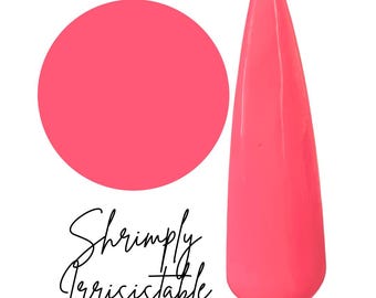 SHRIMPLY IRRESISTIBLE -coral neon dip powder, coral dip powder, coral nail dip, dip powder, nail dip, diy nails, nails at home