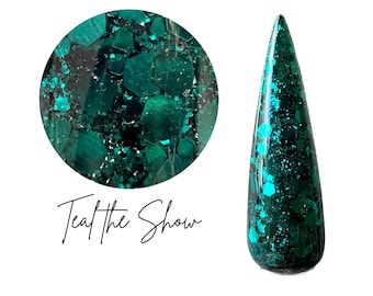 TEAL THE SHOW- wicked nails, Christmas nails, dip powder, nail dip, dip nails, nail dips, glitter nails, wicked mani, teal nails