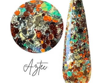 AZTEC- fall glitter and gold foil, glitter dip powder, glitter nail dip, diy nails, fall nails, dip powder, nail dips,