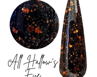 ALL HALLOWS EVE- seasonal, Halloween, glitter dip powder, glitter nail dip, diy nails, black & orange, dip powder nails, Halloween nails