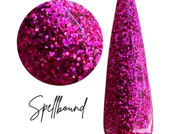 SPELLBOUND- magenta glitter, fuscia, Halloween nails, dip powder, diy nails