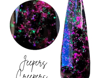 JEEPERS CREEPERS- seasonal, Halloween foil dip powder, foil nail dip, DIY nails, green, purple, black, nail dips