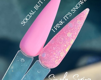 DUO SIMPLY SPRING #5- Social Butterfly (solid), I Pink It’s Snowing, dip powder, diy nails, spring, neon pastel, glitter