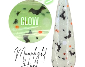 MOONLIGHT HUNT- seasonal, Halloween, glow dip powder, green glow, dip powder, glow nails, dip powder, diy nails, Halloween nails