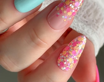 SUMMER IN A JAR- glitter dip powder,  nail dip, dip powder, summer nails, dip powder nails, nail dips, diy nails