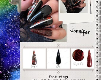 JENNIFER AMBASSADOR ARCHIVE- Vampire Kiss, Clout, Vamp 2.0, Dip powder, nail set, diy nails, nail inspo