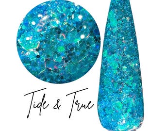 TIDE & TRUE- teal glitter, dip powder, nail dip, diy nails, teal, nails at home, summer nails