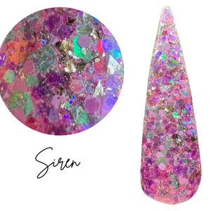 SIREN- glitter dip powder,  nail dip, dip powder, nail dip powder, dip powder nails, nail dips, diy nails