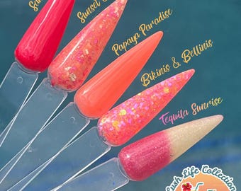 LUSH LIFE COLLECTION- Sandia en Fuego, sunset sangria, papaya paradise, bikinis Bellinis, tequila sunrise, summer nails, dip nails, diy nail