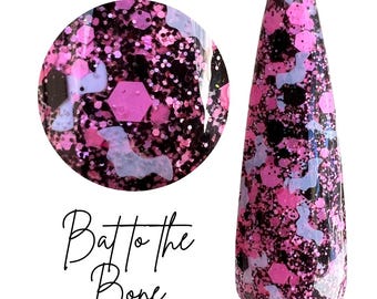 BAT to the BONE- seasonal, halloween, glitter, glitter nail dip, dip powder, pink & black nails