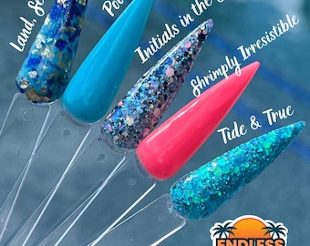 ENDLESS SUMMER COLLECTION- Land Sea Sky, Poolside, Initials in the Sand, Shrimply Irresistible, Tide & True, diy nails, dip powder