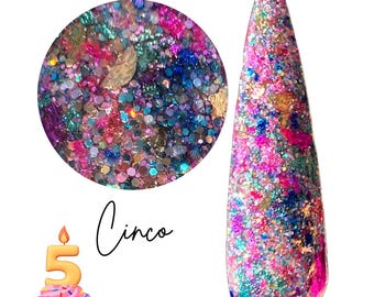 CINCO- foil dip powder, glitter, dip powder, birthday, fiesta, diy nails, rainbow