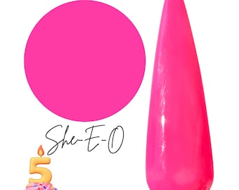 SHE-E-O - Hot pink dip powder, hot pink nails, neon pink, neon nails, dip powder, diy nails