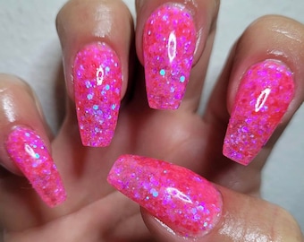 TAINTED LOVE- pink glitter dip powder, pink neon glitter, neon pink glitter dip powder, nail dip, dip powder, glitter dip powder